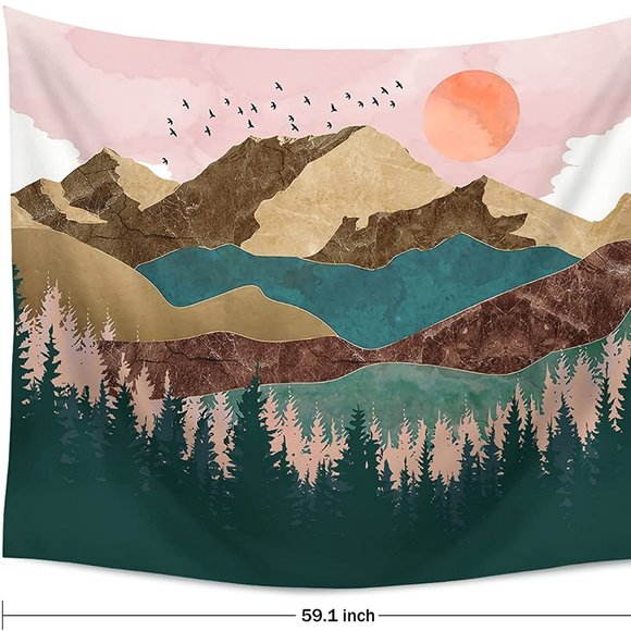 Mountain Tapestry Forest Tree 51.2" x 59.1" - Picture 3 of 7